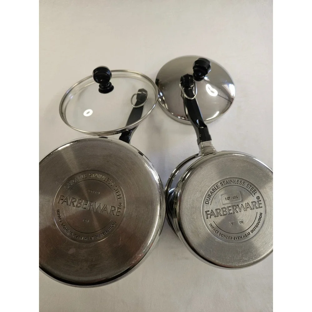 Farberware‎ Stainless Steel Saucepan Set 1QT and 2QT Pots with Lids 2 Piece